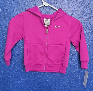 Nike Girls Toddler Pink Hooded Full Zip Fleece Jacket Logo Size 3T